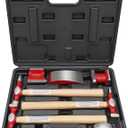 7 Piece Auto Body Repair Kit，Hammer and Dolly Tools with Carbon Steel on Wood Handles,Performance Heavy Duty Dollies Set,Roller Fixer Dent Remover Tool.