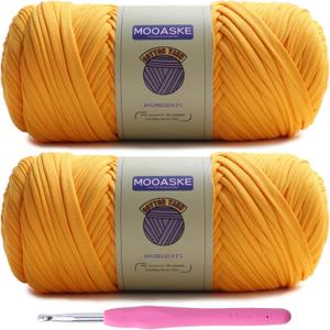 Mooaske 2 Pack T-Shirt Crochet Yarn for DIY Knitting Crochet Cloth Blanket Bag Dolls - 400g Chunky Thick Yarn for Crocheting with Polyester-Spandex Blend Elastic Fabric (Ginger)