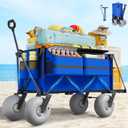 Beach Wagon with Big Wheels for Sand - 450lbs Load Heavy Duty Wagons Carts Foldable with 9" All Terrain Inflatable Tires, Collapsible Beach Cart for Grocery Shopping Garden Sports Camping Outdoor