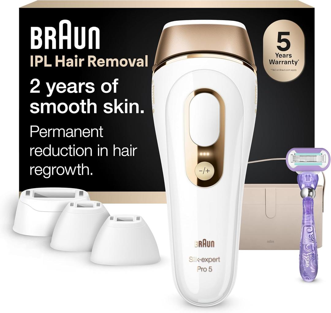 Braun IPL, SilkExpert Pro 5, IPL Hair Removal for Women and Men, Permanent Laser Hair Reduction At-Home, 4 Heads, IPL5347