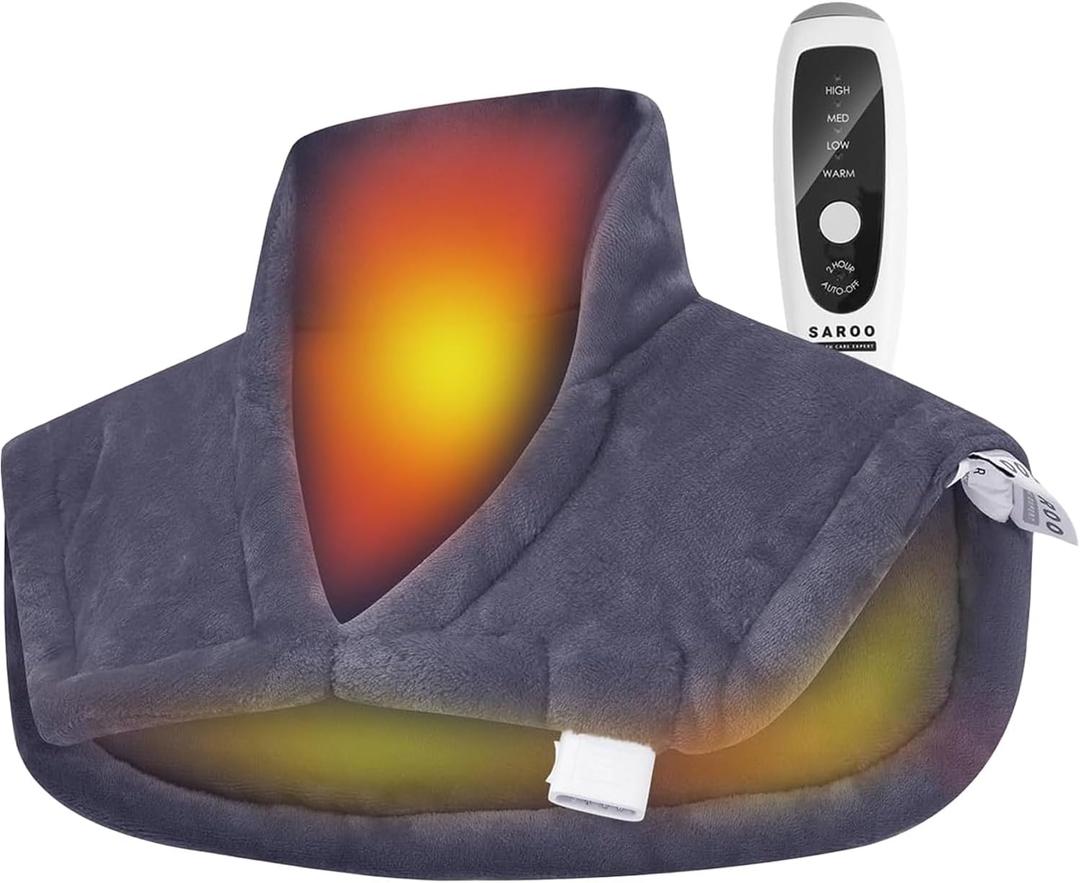 Heating Pad for Neck and Shoulders and Back Pain Relief, Weighted Heat Pad with Dry&Moist Heat, Neck Heating Pads 4 Heat Settings, Auto-Off, Gifts for Women Men Mom Dad, 19'' x 22'', Grey