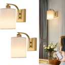 Powfloven Gold Rechargeable Wall Sconces Set of 2 with Remote, Wireless Battery Operated Dimmable LED Wall Lights, Cordless Wall Lighting Lamp Fixture for Bedroom Living Room