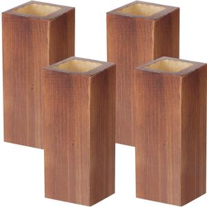 Retro Red Cuboid Pine Wooden Square Holes Risers, Heavy Duty Wood Riser Enhancer Fit Inner Hole 1.97" Increase Height 5.91" for Dining Bench Legs, Chest of Drawers and Plant Pots 4Pcs