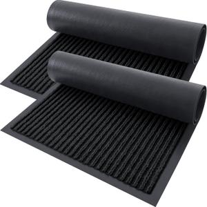 OLANLY Front Door Mat Indoor Outdoor Entrance, 2-Pack 29.5 x 17 Inch, Waterproof Heavy Duty Doormat, Fade Resistant, Low Profile, Easy Clean Patio Porch Welcome Floor Mats for Entry, Black