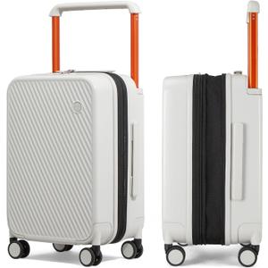 mixi Large Capacity Expandable Carry On Luggage Airline Approved 20'' Lightweight Luggage Wide Handle PC Hardshell Suitcases with Spinner Wheels & TSA Lock, Smoke White