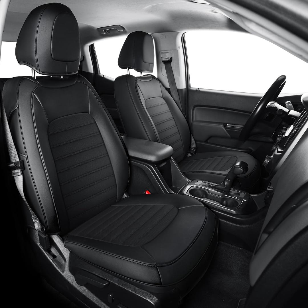 Colorado Seat Covers, Custom fit for 2015-2022 Chevy Colorado Crew Cab Z71 LT ZR2 Work Truck(Full Set, Black)