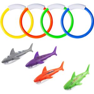 Pool Diving Toys, Underwater Swimming Pool Toys for Kids Ages 4-8, Diving Rings and Training Sharks for Learning to Swim, 8 Pack Pool Diving Toys, Underwater Swimming Pool Toys for Kids Ages 4-8, Diving Rings and Training Sharks for Learning to Swim, 8 Pack