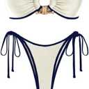ZAFUL Metal Ring Bandeau Bikini Tie Side Bathing Suit High Cut 1 Piece Swimsuit Cutout Swimwear M