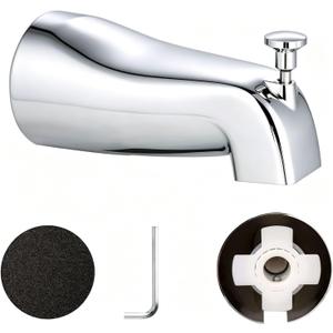Slip on Tub Spout with Diverter, Metal Bathtub Faucet Chrome, Bathroom Push On Tub Spigot, Fits 1/2" Copper Pipe(5/8" OD), Sandpaper and Hex Wrench Included