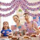50FT 4th of July Patriotic Tinsel Garland Decorations, Red White and Blue Tinsel with Flag Metallic Glitter Hanging Garland for Memorial Day 4th of July Independence Day Indoor Outdoor Decor