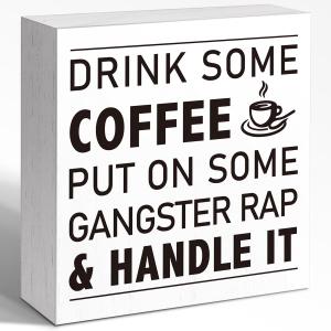 Inspirational Coffee Accessories Office Shelf Wall Decor, Drink Some Coffee Wooden Sign Wall Decoration, Small Funny Office Cubicle Tabletop Shelf Desk 5"L x 5"H Decor Signs