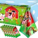 Kasyat Farm Animals Party Tablecloth Farmhouse Disposable Plastic Table Cover Barnyard Farm Animal Theme Party Decoration for Picnics Baby Shower Boys Girls Birthday Supplies, 108" x 54"(Red,6 Pieces)