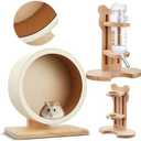 Sonwyoung 2 Pcs 7.9" M Size Wooden Hamster Wheels and Hamster Water Bottle Set Guinea Pig Running Silent Exercise Wheels Small Animal Water Dispenser Stand Holder for Guinea Pig Gerbil