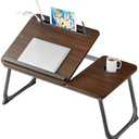 Laptop Desk for Bed, Adjustable Laptop Stand with 5 Different Angles, Portable Lap Tray Table with USB Charge Port and Cup Holder, Laptop Bed Desk Tray for Eating Working Writing (Brown)