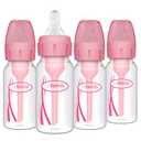 Dr. Brown's Natural Flow Anti-Colic Options+ Narrow Baby Bottle, 4 oz/120 mL, with Level 1 Slow Flow Nipple, Pink, 0m+, 4 Pack