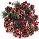 cnomg 150pcs Artificial Pine Cones Pine Branch Set Fake Natural Pinecones Acorns Red Berries Christmas Decor Ornaments for Home Winter Decorations