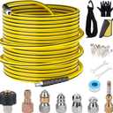 Sewer Jetter Kit for Pressure Washer,Water Jet Drain Cleaning Hose with Corner Rotating Button Spring Nose 1/4" NPT Sewer Cleaning Tool High-Pressure Nozzles,5800 PSI 100 FT (Yellow)