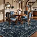 Washable 5x7 Area Rugs for Living Room, Boho Floral Vintage Rug Dark Blue