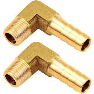 Joywayus Brass Hose Fittings 90 Degree Elbow 3/8" Barb to 1/2" NPT Male Pipe Water/Fuel/Air(Pack of 2)