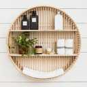 Rattan Wall Shelf 3 Tier Boho Wall Mounted Shelf Farmhouse Handcraft Round Floating Shelf Display Rack Storage Circular Hanging Shelf for Livingroom Home Decor