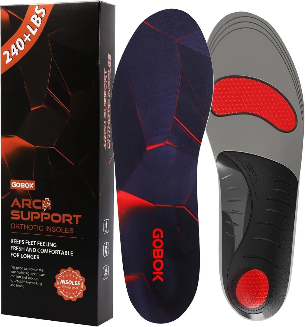 240+Ibs Plantar Fasciitis Insoles,High Arch Support Inserts for Men Women,Heavy Duty Support for Orthotics Inserts,Flat Feet Insoles,Pain Relief,Black (M(Men 9-10.5/Wmoen 10-11.5))