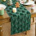 Christmas Table Runner, Xmas Trees Green Soft Plush Faux Fur Jacquard Kitchen Dining Table Decoration for Farmhouse Home Party Decor 13x72 Inch (Green B, 13" x 72")