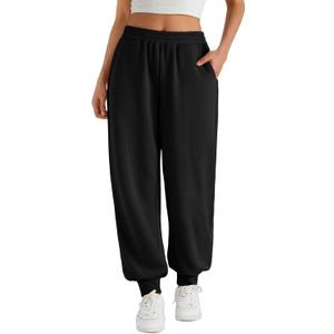 Trendy Queen Womens Sweatpants Baggy Athletic Joggers with Pockets Lounge Pants (Black, S)