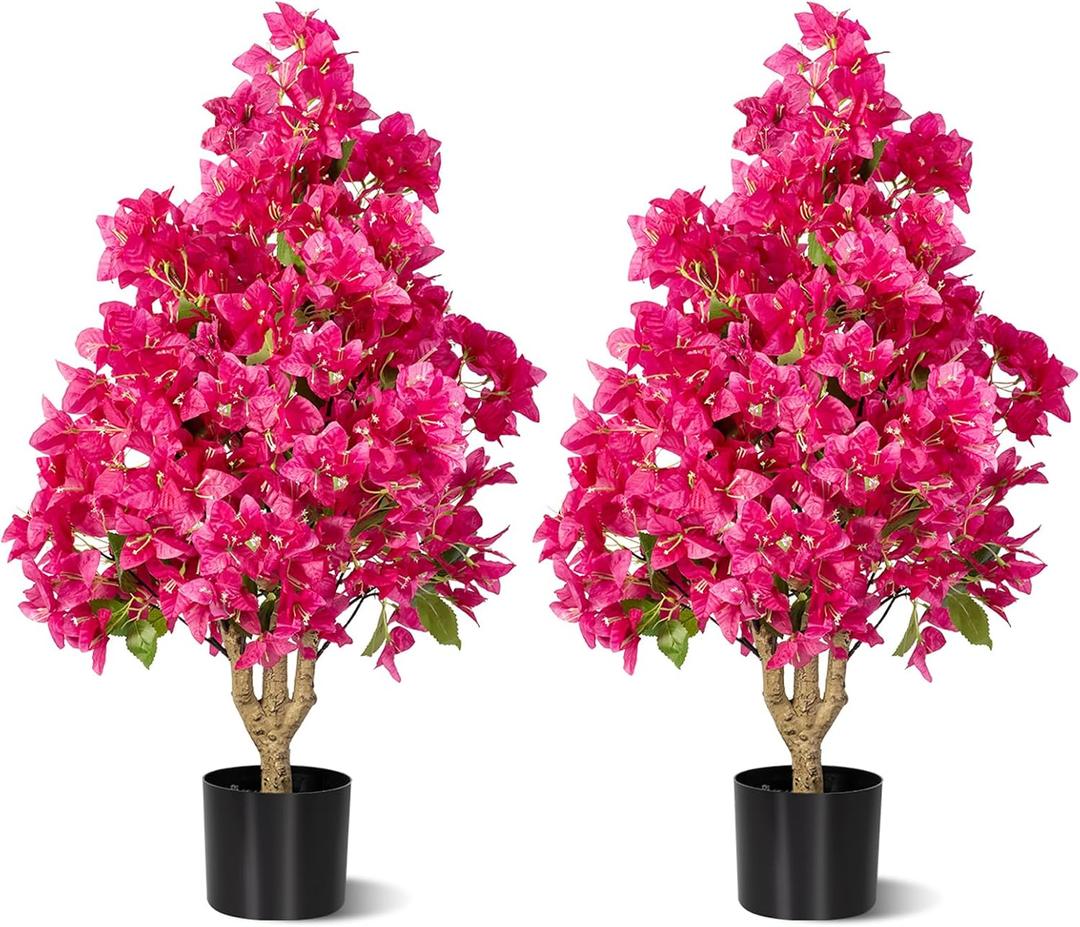 2Pack Artificial Bougainvillea Tree, Faux Silk Floral Tree Bougainvillea Plant with Flowers, Faux UV Resistant Shurbs Trees for Outside,Front Porch,Patio,Balcony Decor