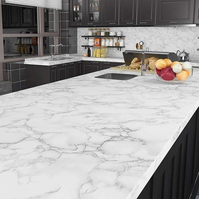 DUUEIHHUER Marble Countertop Contact Paper 23.6"x197" Marble Wallpaper Peel and Stick Extra Wide Removable Marble Wallpaper Self-Adhesive Marble Vinyl Wrap for Countertops Kitchen Bathroom