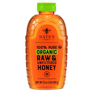 Nate's Organic 100% Pure, Raw & Unfiltered Honey - USDA Certified Organic - 32oz. Squeeze Bottle (EXP 09/27/27)