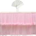 Rismart Tulle Tutu Table Skirt Cover Pink,76 H x L 190 cm