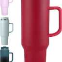 50 oz Tumbler with Handle, Insulated Tumblers with Lid and Straw, Large Metal Sports Water Bottle Jug, Thermal Stainless Steel Travel Coffee Mug Cup, Red