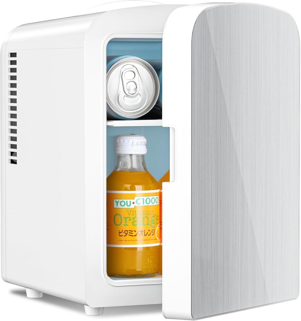 Antarctic Star Compact Refrigerator, Portable Mini Fridge, Skin Care 4L Capacity/6 Cans, for Bedroom, Car, Office & Dorm, Small Cooler for Cosmetics, Magnetic Brushed Stainless Steel Door, White