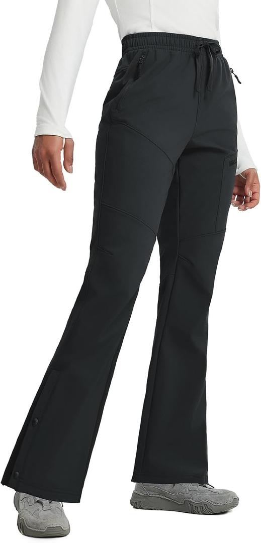 baleaf Women's Waterproof Pants Hiking Snow Fleece Lined Pockets Thermal Warm Insulated Softshell Ski (Large, Black)