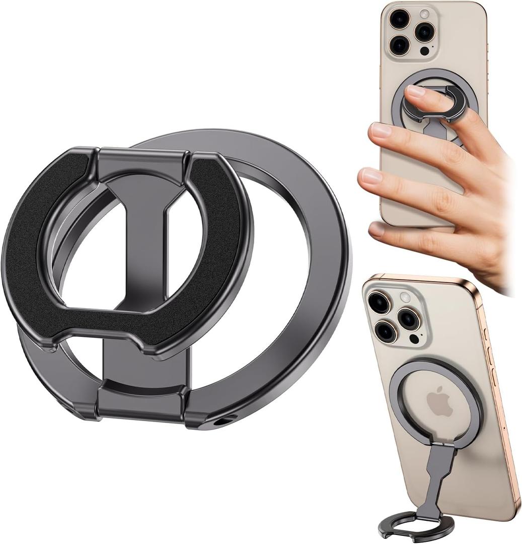 Magnetic Ring Holder for MagSafe Dual-Sided, Removable Phone Finger Grip Holder Adjustable Kickstand for iPhone 17/16/15/14/13 Series, Magnet Phone Stand Grip Compatible with Magnetic Car Mount