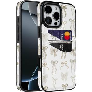 for iPhone 16 Pro Max 6.9 inch Case with Card Holder Soft Leather Wallet Case Protective Shockproof Hard Cover for Women Man (Pastel Ribbon Bow, iPhone 16 Pro Max 6.9 inch)