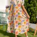 RONGTAI Girls 3D Dress for Girls Printed Short Sleeves Casual Summer Dresses with Pockets for 4-15Y Kids Outfits (6-7 Years, Flower-01)