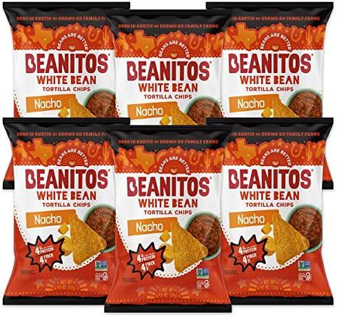Beanitos White Bean Chips - Nacho Nation - (6 Pack) 4.5 oz Bag - White Bean Tortilla Chips - Vegetarian Snack with Good Source of Plant Protein and Fiber Best By 03/02/2026