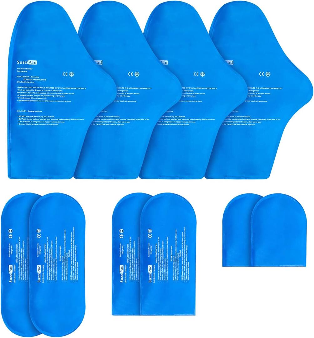 SuzziPad Replacement Ice Gel Packs for Cold Therapy Gloves and Socks(10Piece Set), S/M