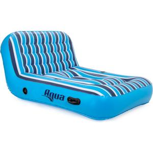 Aqua Ultra-Comfort Floating Pool Chair & Lake Raft with Pillow – 2-Person Heavy Duty Pool Float, Lake Floating Chair – Navy/White Stripe
