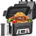 EAST OAK Cordless Electric Lunch Box for Adults, Battery Powered Heated Lunch Box for Work, Travel, 5.5 Cups Rechargeable Self Heating Food Heater, Memory Function & Automatic Keep Warm, Classic Black