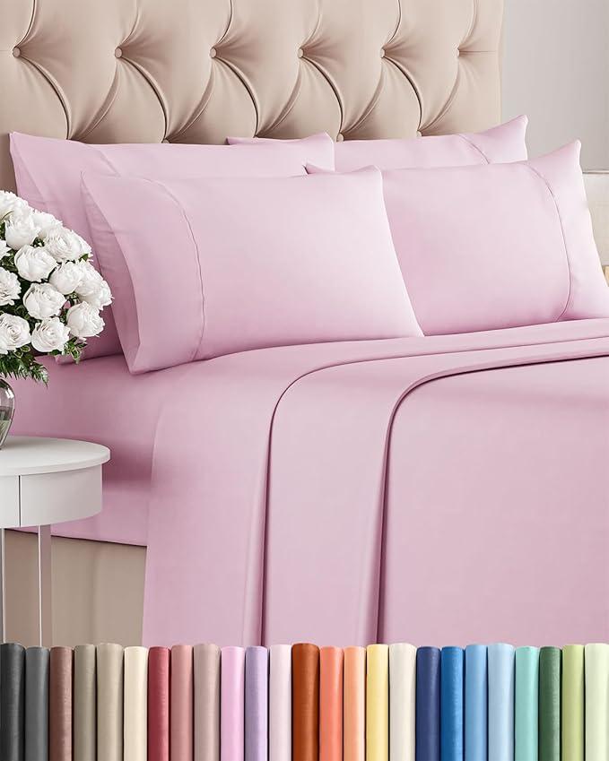 Queen Size 4 Piece Sheet Set - Comfy Breathable & Cooling Bed Sheets Set - Hotel Luxury Bedding for Women, Men, Kids, Teens, Boys & Girls - Deep Pockets, Soft and Wrinkle Free - Oeko-Tex - Light Pink