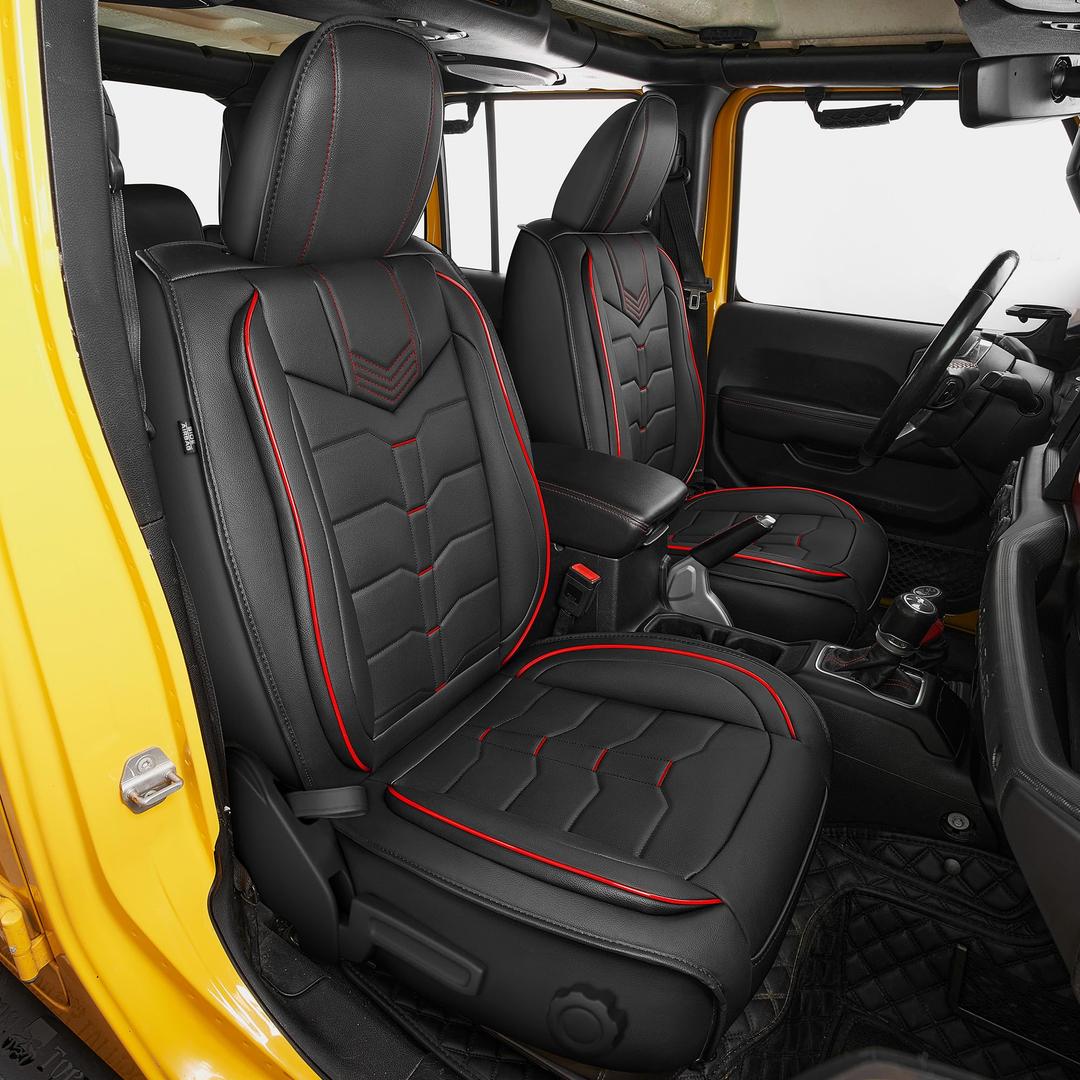 YORKNEIC Seat Covers Custom Fit for Jeep Wrangler JL 4XE 4 Door 2018-2026 Leather Seat Covers Full Set, Waterproof Seat Cushion Covers Without Rotary Hole (5-Seat Set, Black)