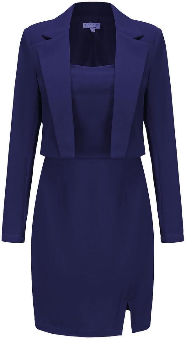 EXLURA Women's Professional Business Lightweight Blazer Dress Suit Sets 2 Piece Work Office Fashion Outfits (Navy Blue), S