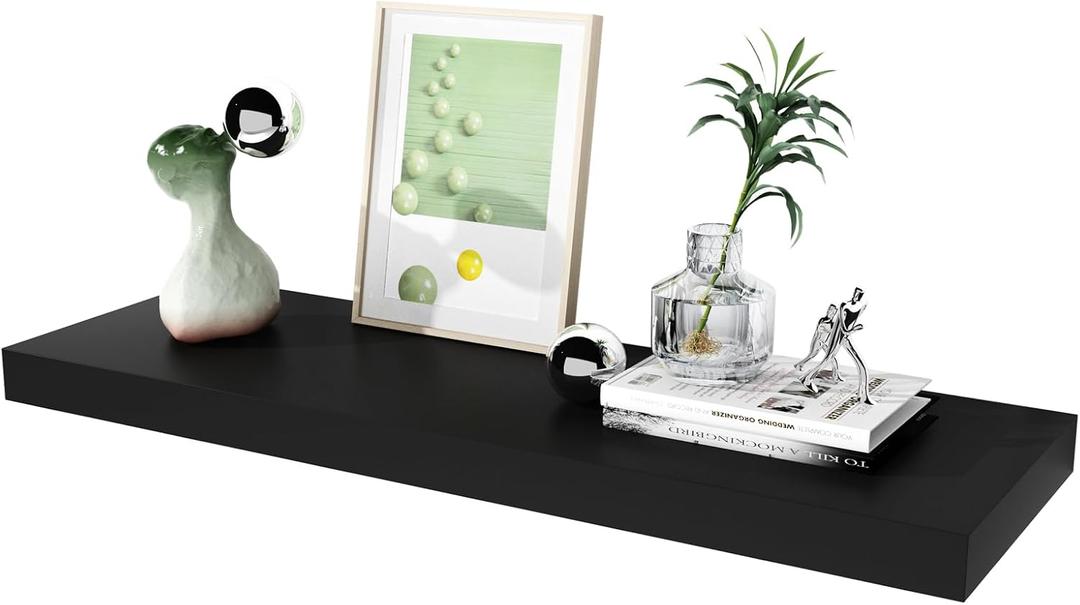 WELLAND 12" Deep Floating Wall Shelf, Black Floating Shelf Display Floating Shelf, 35.43" L x 11.81" D x 2" T, Deeper Than Others, Black