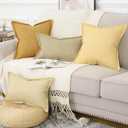 MADIZZ Pack of 2 Faux Rustic Linen Throw Pillow Covers with Flange Edge Soft Boho Natural Decorative Pillowcases for Sofa Living Room Modern Throw Pillows for Bed 24x24 Inch Yellow