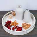 Round Wood Decorative Tray, Wooden Tray for Ottoman Coffee Table, White Washed Tray, Rustic Table Centerpiece Trays for Home Kitchen Farmhouse Table Decor (Round)