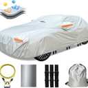30 Layers Car Cover for Automobiles All Weather Waterproof, Outdoor Snowproof UV Protection Windproof, Door Zipper, Soft Cotton, Heavy Duty Universal Car Covers, (Silver, Fit Sedans 171"-180")