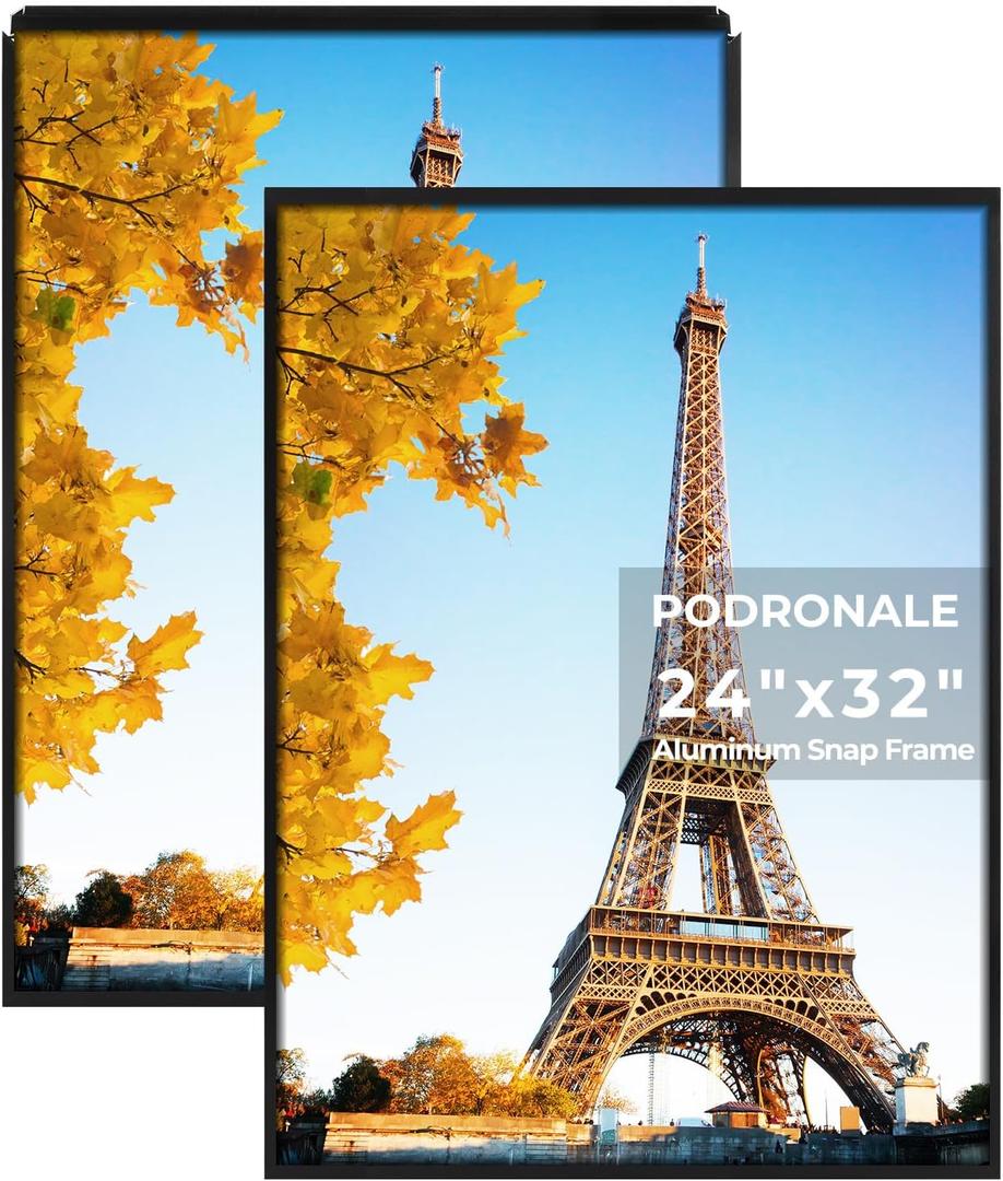 24x32 Poster Frames, 2Pcs, Plexiglass,Black Aluminum Snap Frame