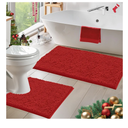 Red Bathroom Rug Set 3‑Piece, 20-30,15-23 & 20-20 U inch Festive Holiday Bathroom Decor, Non‑Slip Washable Absorbent Mats for Spacious Bathrooms